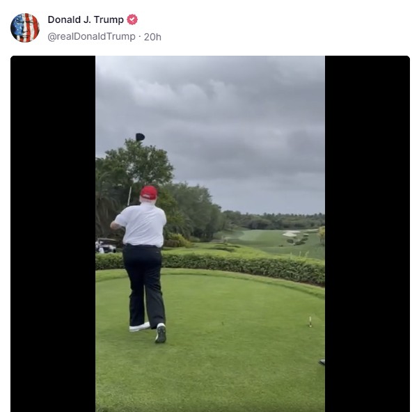 골프 영상을 게시한 트럼프(사진 - 트럼프의 SNS 캡처)
